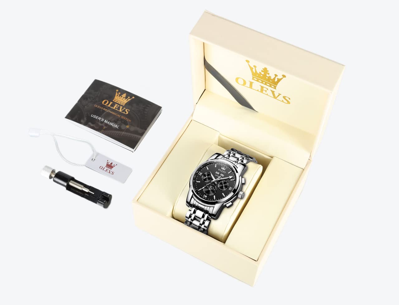 Foto 7 pulgar | Reloj Olevs Automatic Auto Winding Moon Phase Para Hombre - Venta Internacional.