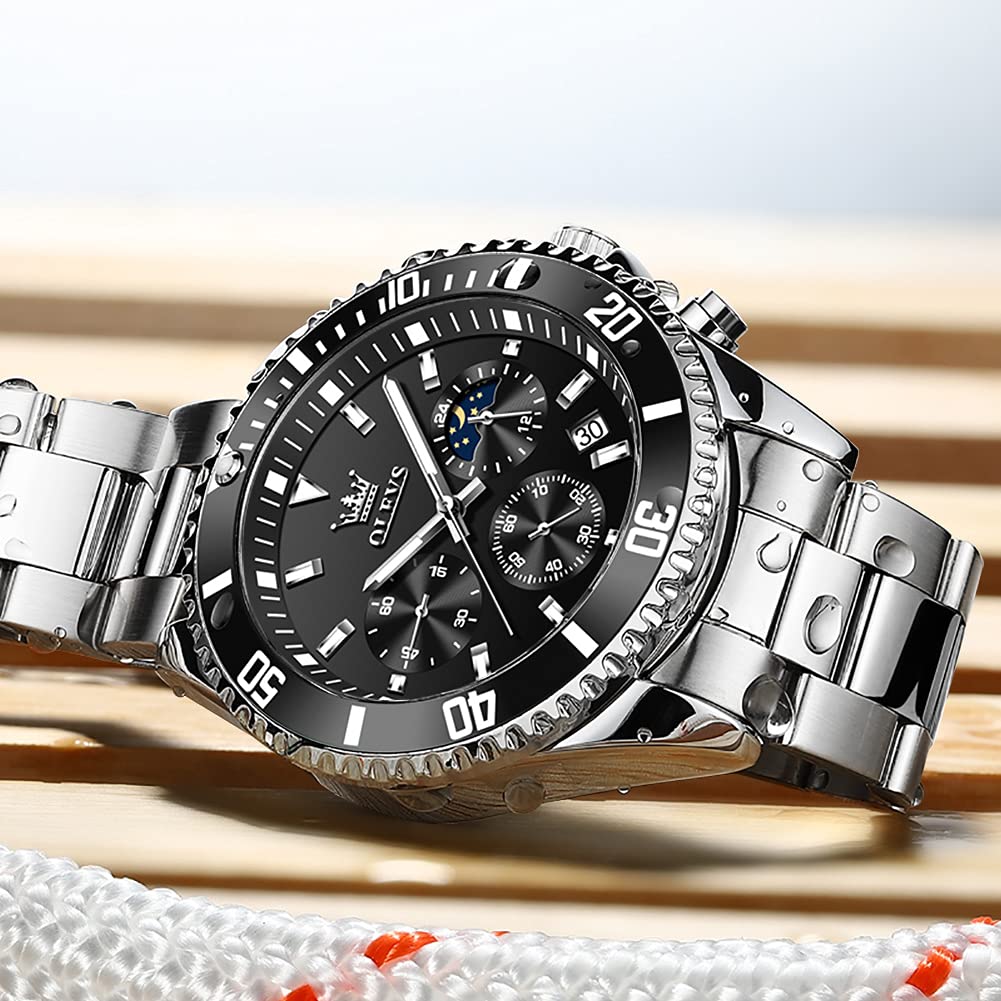 Foto 5 | Reloj Olevs Cronógrafo Analógico De Cuarzo Con Fase Lunar Para Hombre - Venta Internacional.