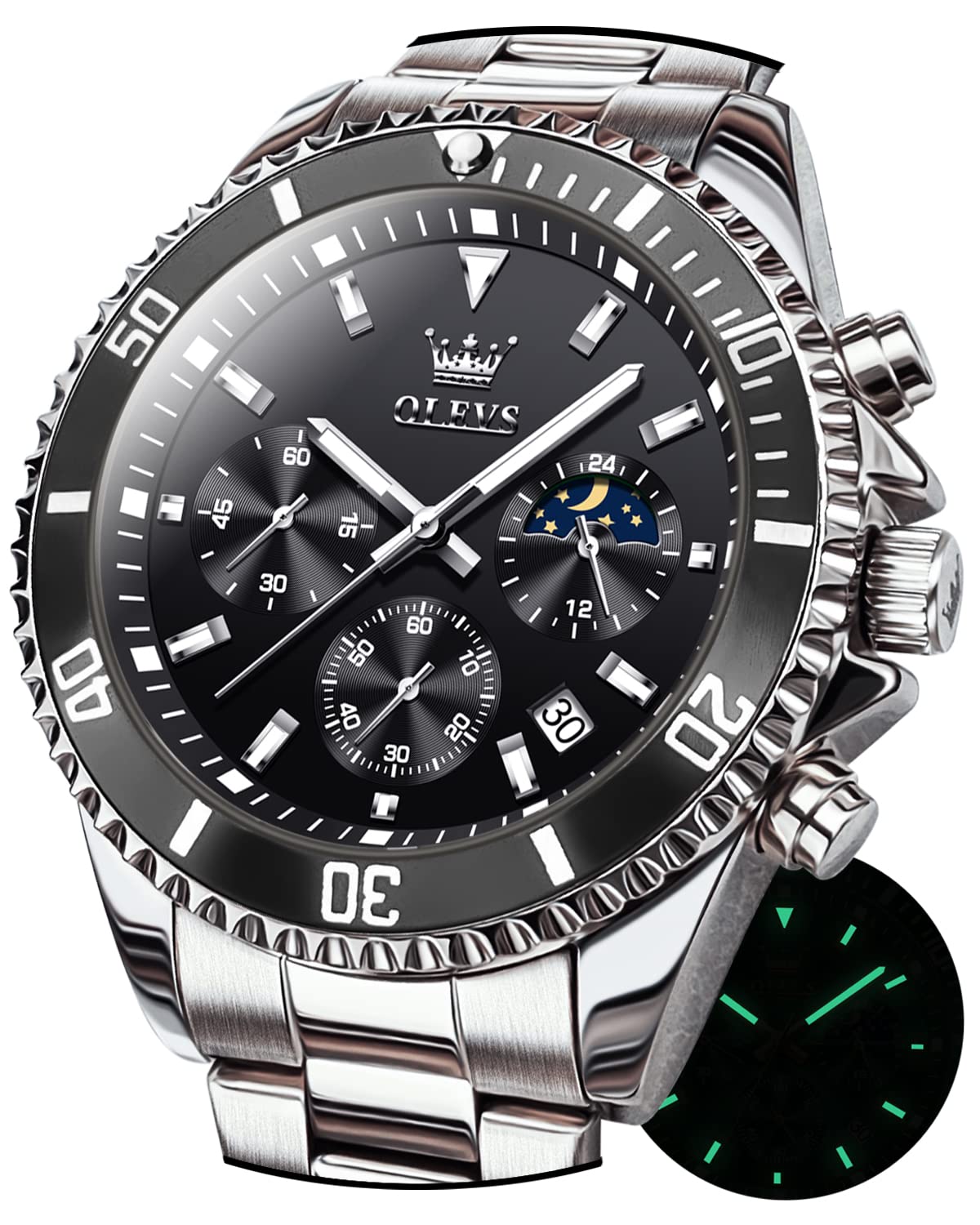 Foto 8 pulgar | Reloj Olevs Cronógrafo Analógico De Cuarzo Con Fase Lunar Para Hombre - Venta Internacional.