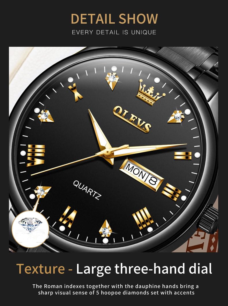 Foto 3 pulgar | Reloj Olevs Analógico De Cuarzo Para Hombre, Acero Inoxidable, Resistente Al Agua - Venta Internacional.