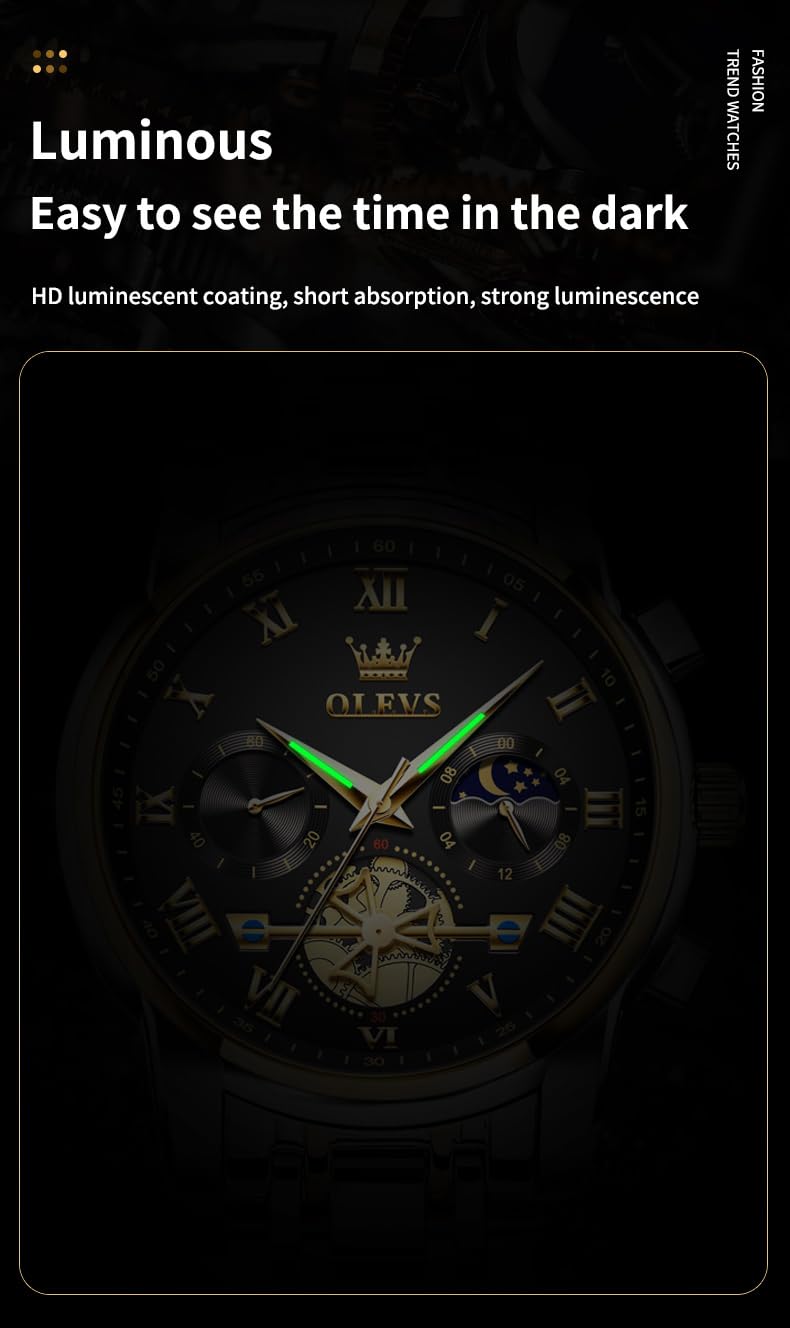 Foto 8 pulgar | Reloj De Pulsera Olevs Chronograph Quartz De Acero Inoxidable Para Hombre - Venta Internacional.