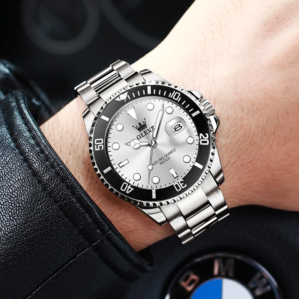 Foto 5 pulgar | Reloj De Pulsera Olevs Plateado De Lujo Impermeable Para Hombre Vestido - Venta Internacional.