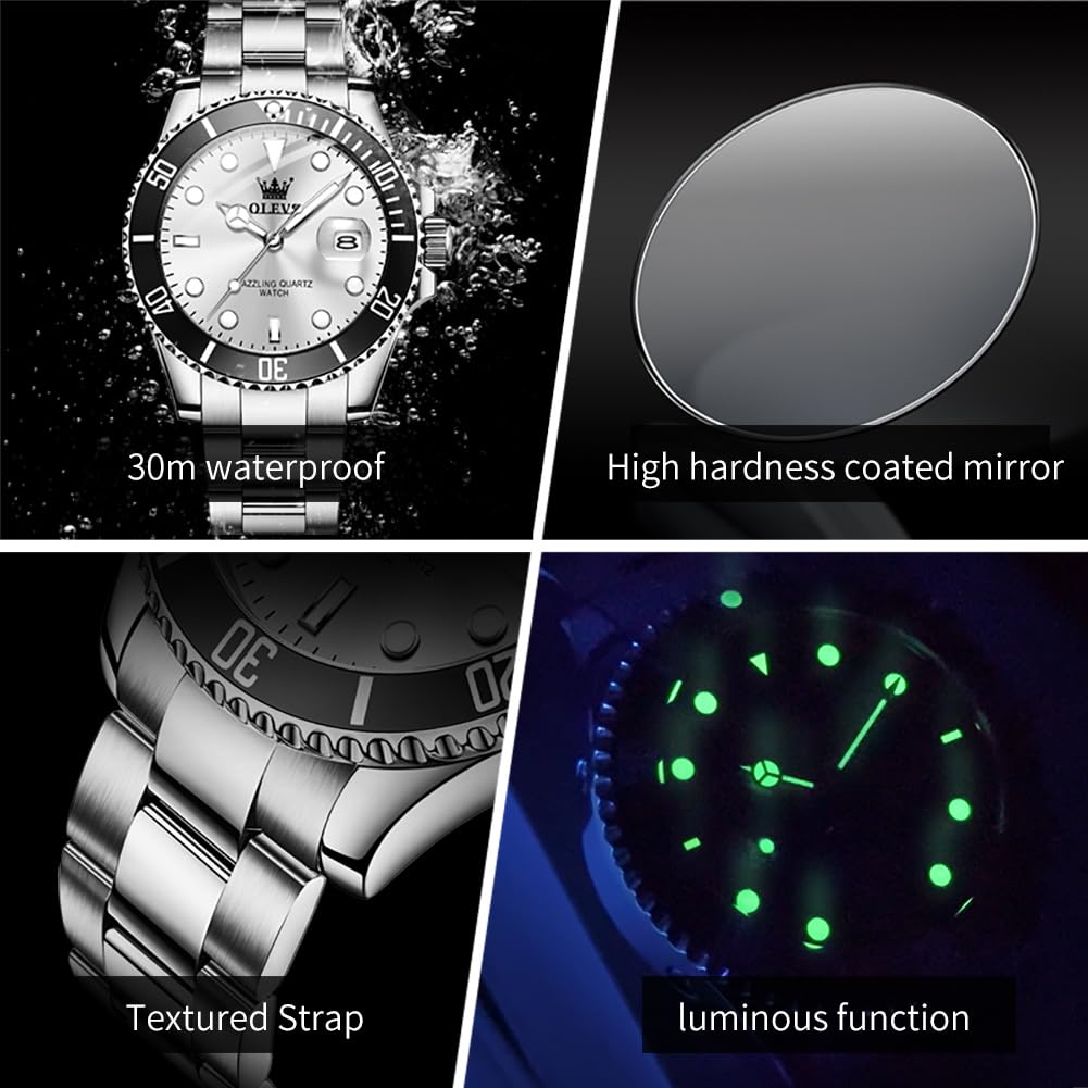 Foto 7 pulgar | Reloj De Pulsera Olevs Plateado De Lujo Impermeable Para Hombre Vestido - Venta Internacional.