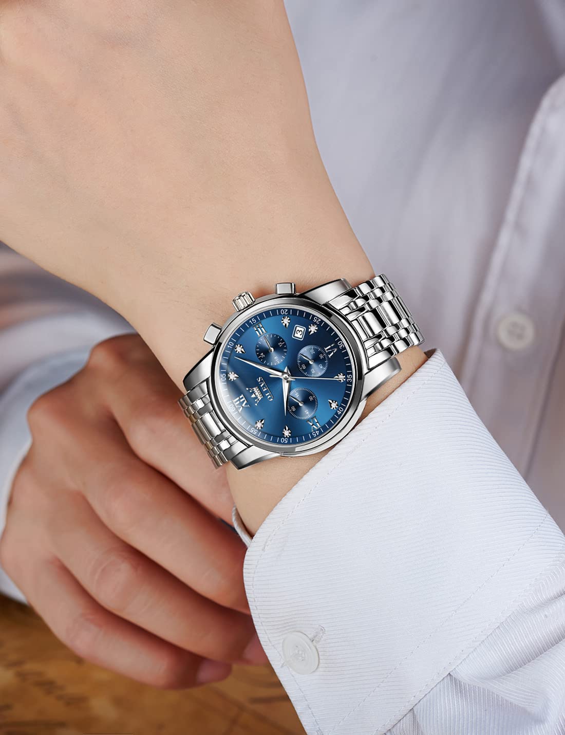 Foto 3 pulgar | Reloj Olevs Blue Face Chronograph Impermeable Para Hombre - Venta Internacional.