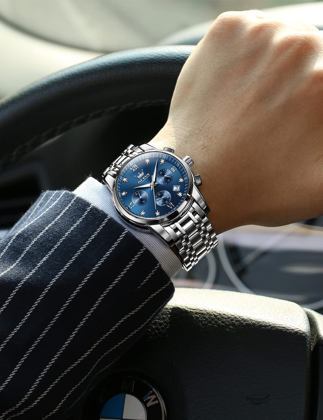 Foto 4 pulgar | Reloj Olevs Blue Face Chronograph Impermeable Para Hombre - Venta Internacional.
