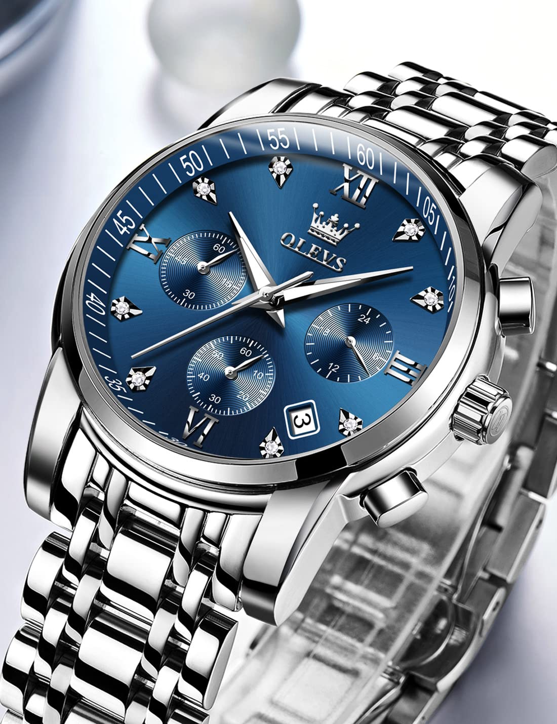 Foto 5 pulgar | Reloj Olevs Blue Face Chronograph Impermeable Para Hombre - Venta Internacional.