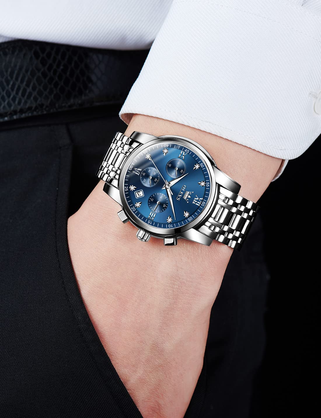 Foto 8 pulgar | Reloj Olevs Blue Face Chronograph Impermeable Para Hombre - Venta Internacional.