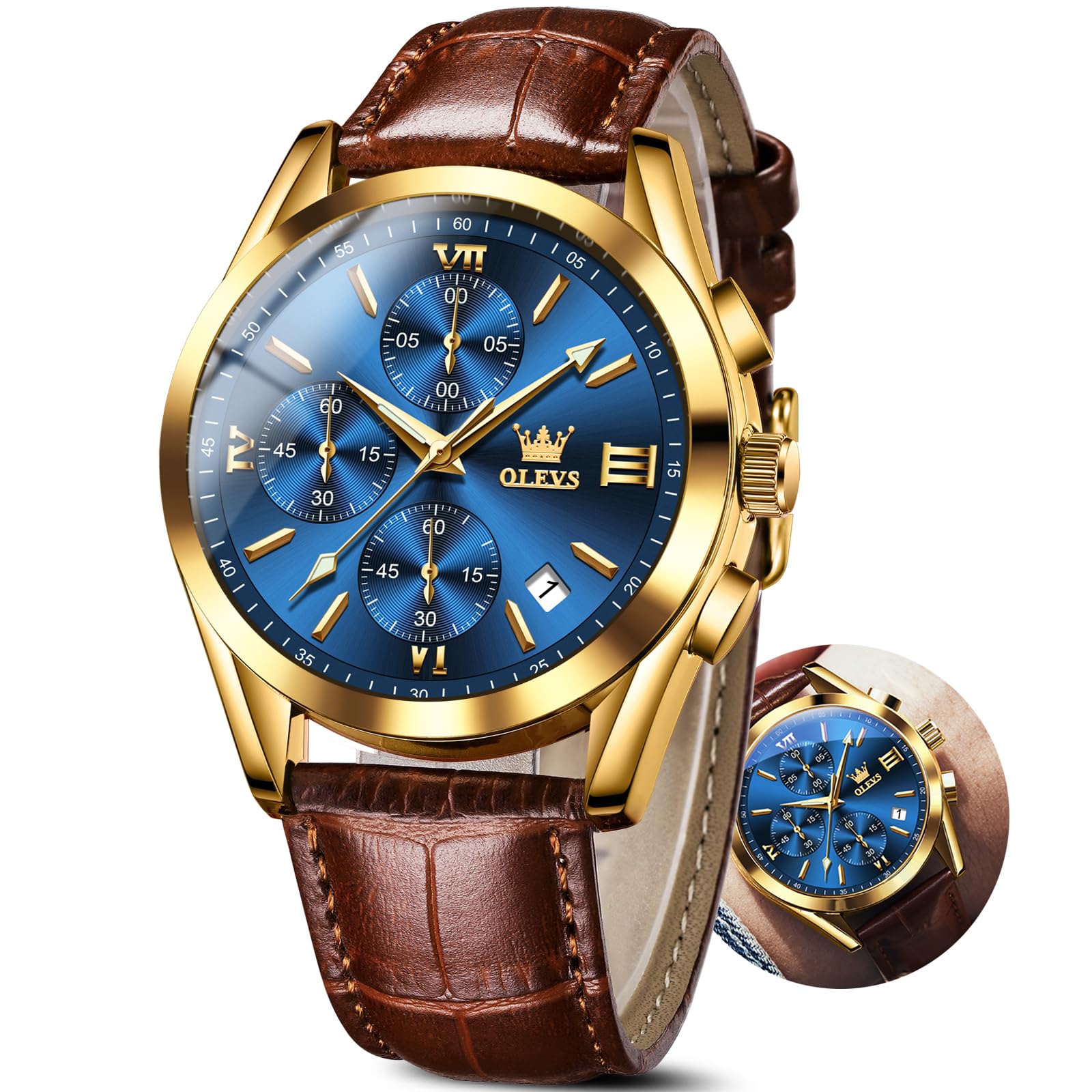 Reloj Olevs Chronograph De Piel Para Hombre Con Fecha Impermeable - Venta Internacional.