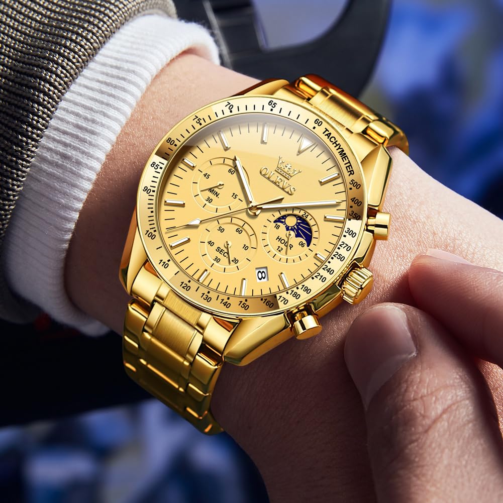Foto 3 pulgar | Reloj Olevs Para Hombre, Cronógrafo Dorado, Acero Inoxidable, Plateado - Venta Internacional.