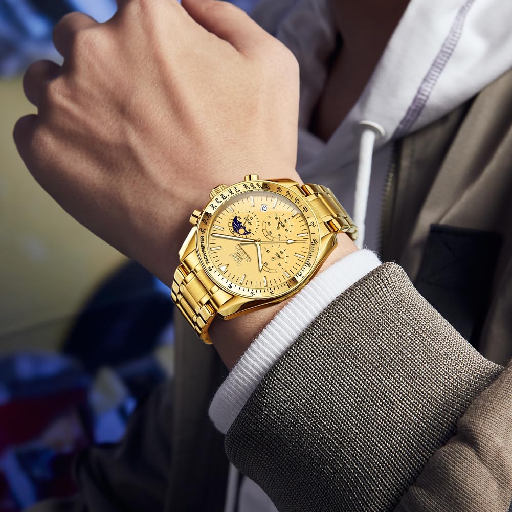 Foto 4 pulgar | Reloj Olevs Para Hombre, Cronógrafo Dorado, Acero Inoxidable, Plateado - Venta Internacional.
