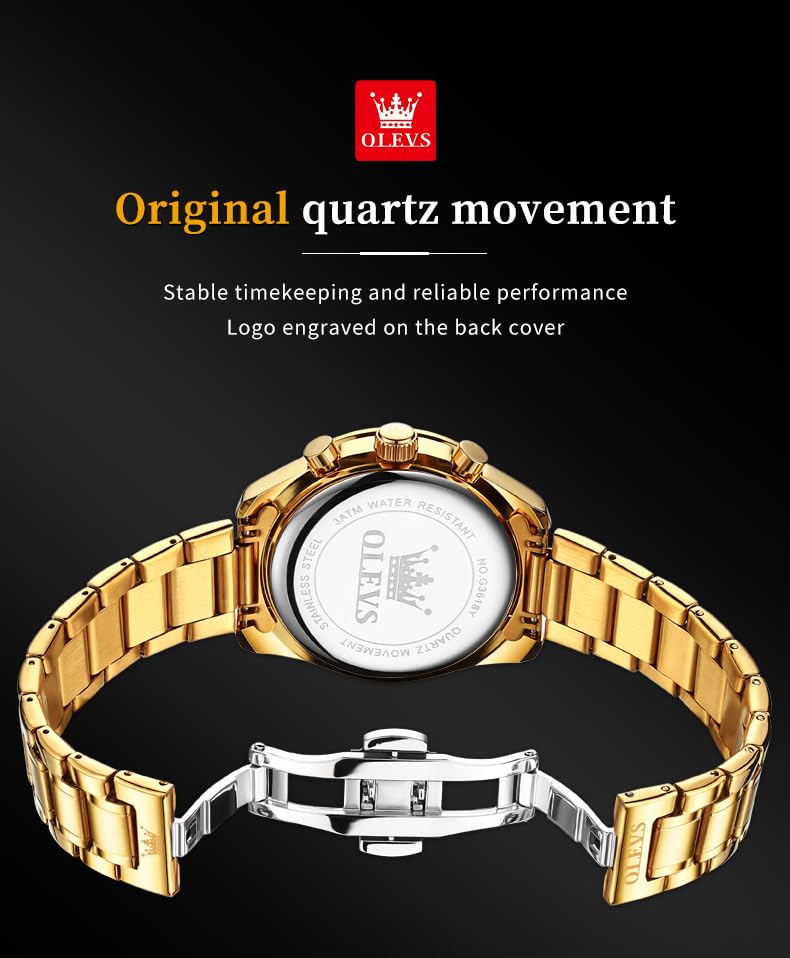 Foto 6 pulgar | Reloj Olevs Para Hombre, Cronógrafo Dorado, Acero Inoxidable, Plateado - Venta Internacional.