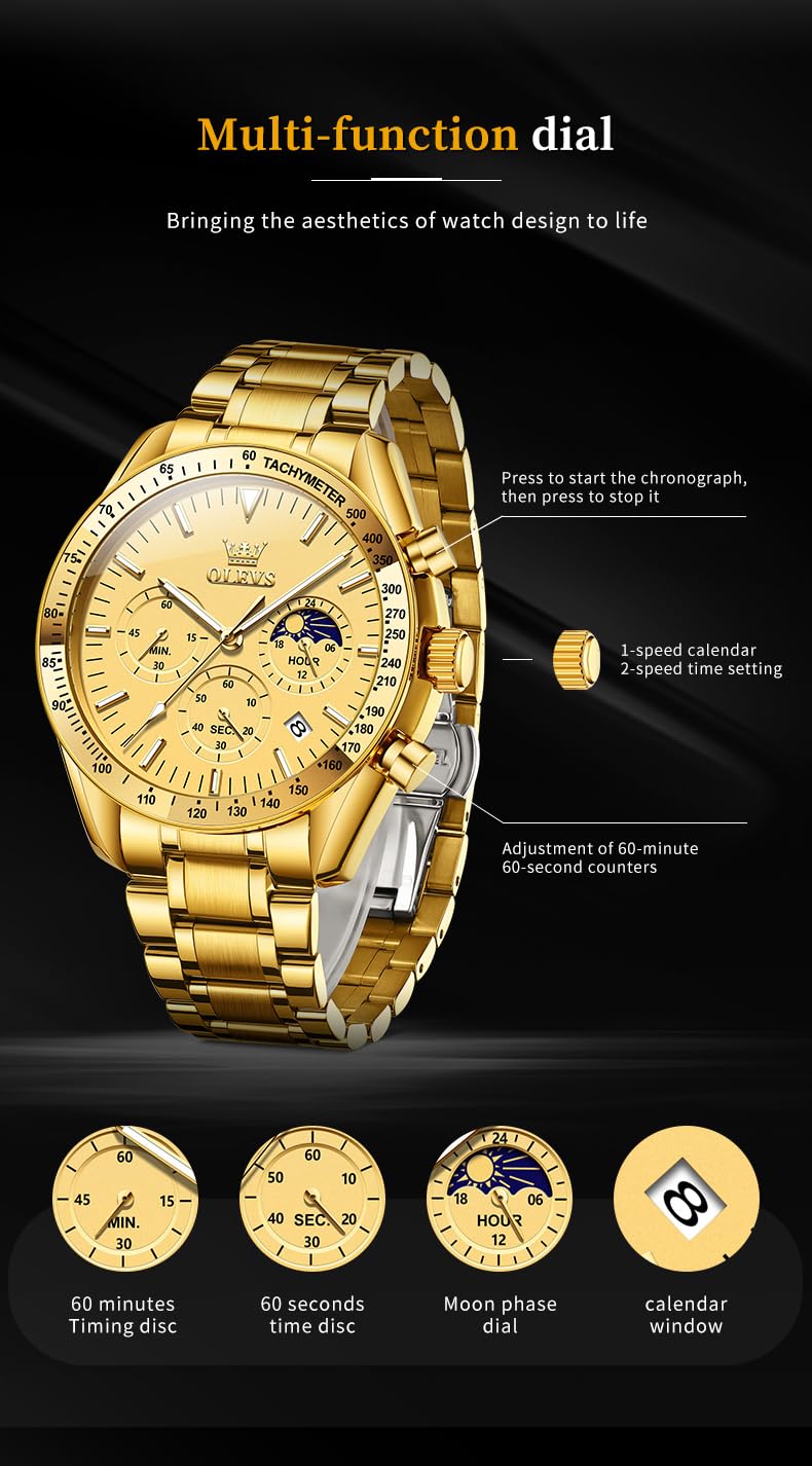 Foto 7 pulgar | Reloj Olevs Para Hombre, Cronógrafo Dorado, Acero Inoxidable, Plateado - Venta Internacional.
