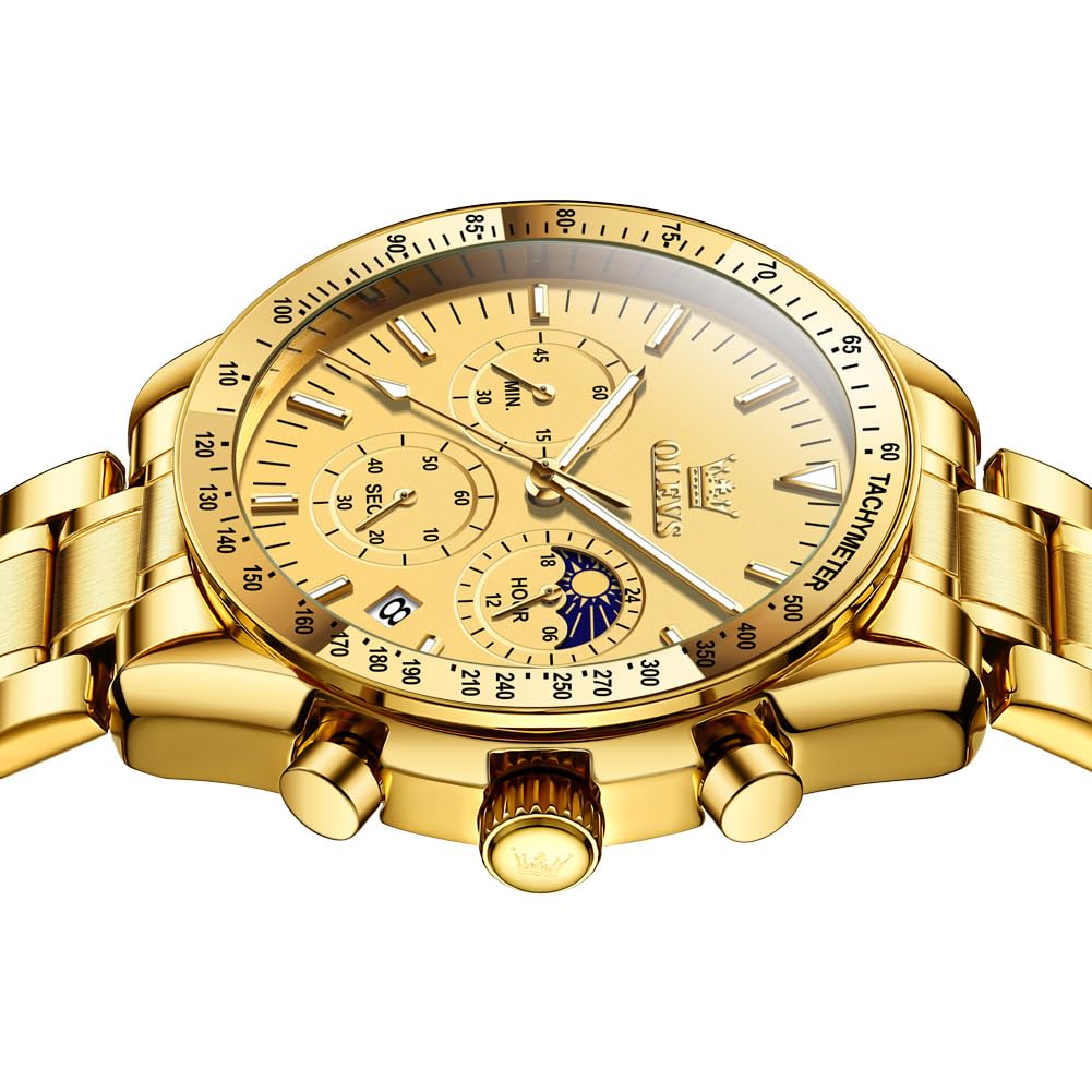 Foto 8 pulgar | Reloj Olevs Para Hombre, Cronógrafo Dorado, Acero Inoxidable, Plateado - Venta Internacional.