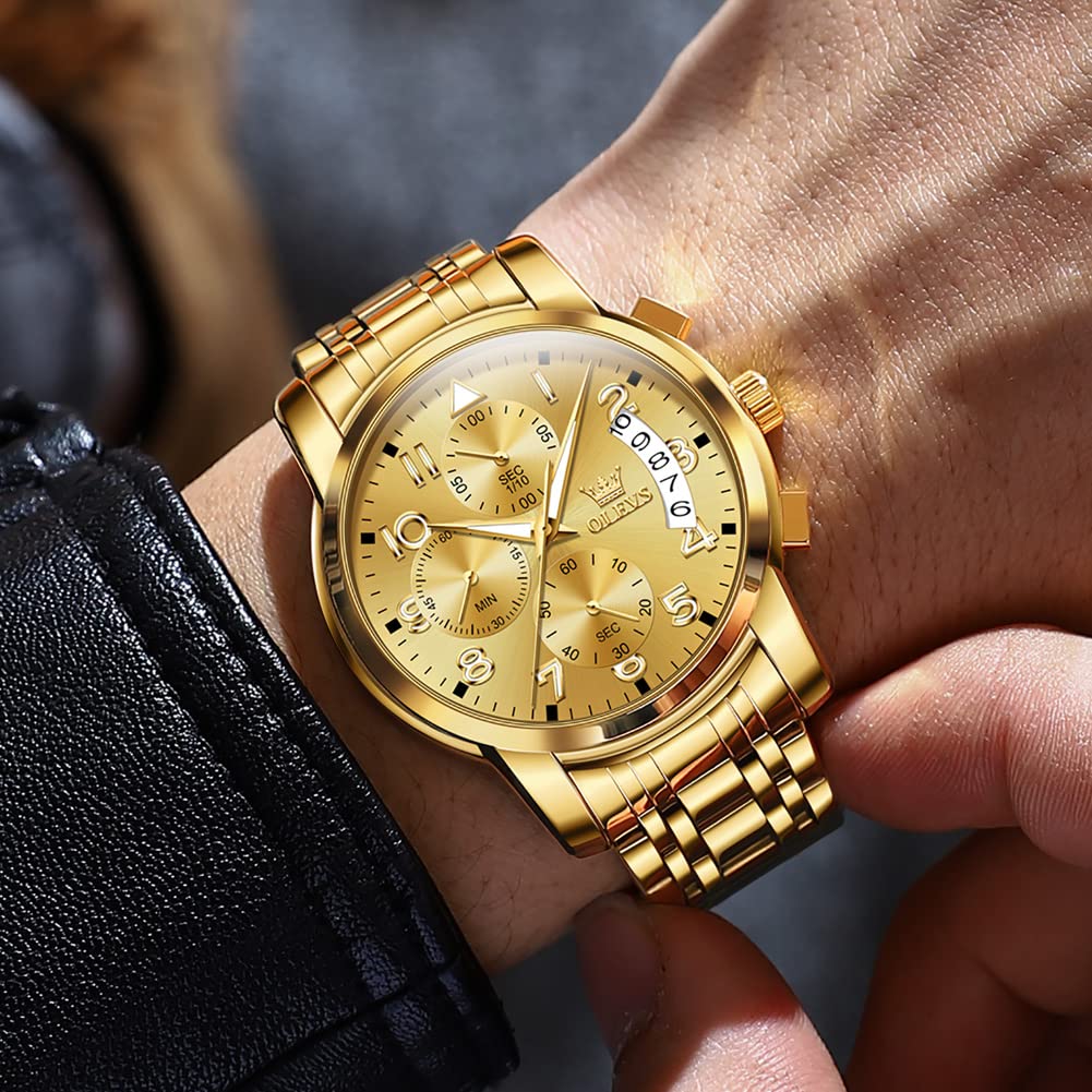 Foto 3 pulgar | Reloj Olevs Para Hombre, Cronógrafo Dorado, Acero Inoxidable, 41 Mm - Venta Internacional.