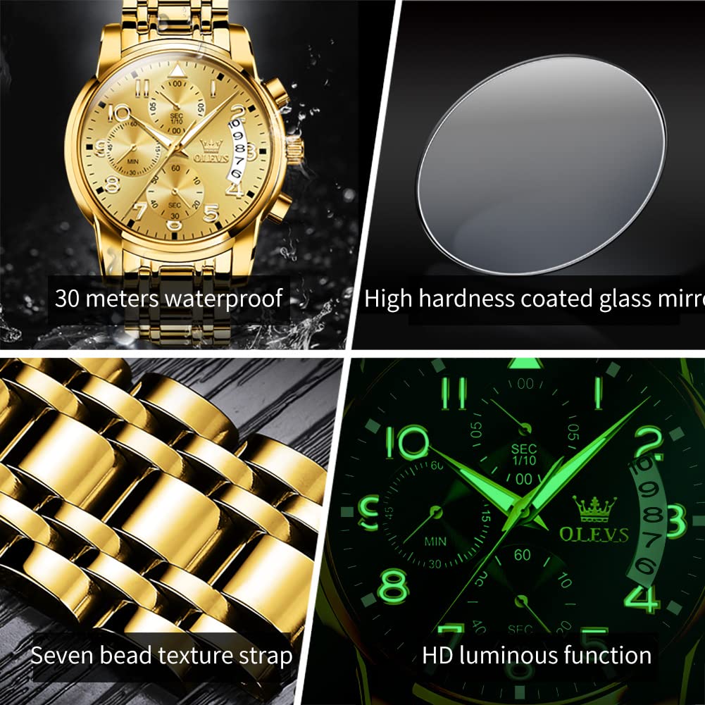 Foto 5 pulgar | Reloj Olevs Para Hombre, Cronógrafo Dorado, Acero Inoxidable, 41 Mm - Venta Internacional.