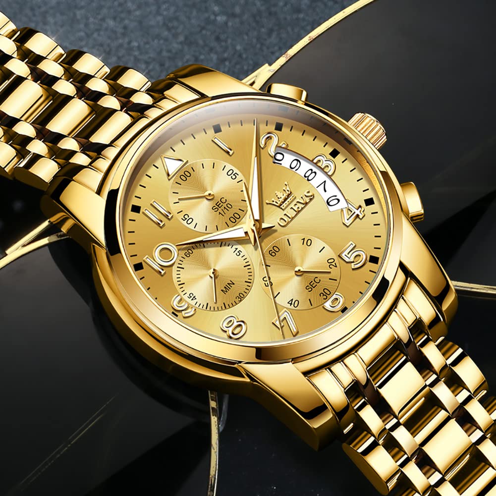 Foto 8 pulgar | Reloj Olevs Para Hombre, Cronógrafo Dorado, Acero Inoxidable, 41 Mm - Venta Internacional.