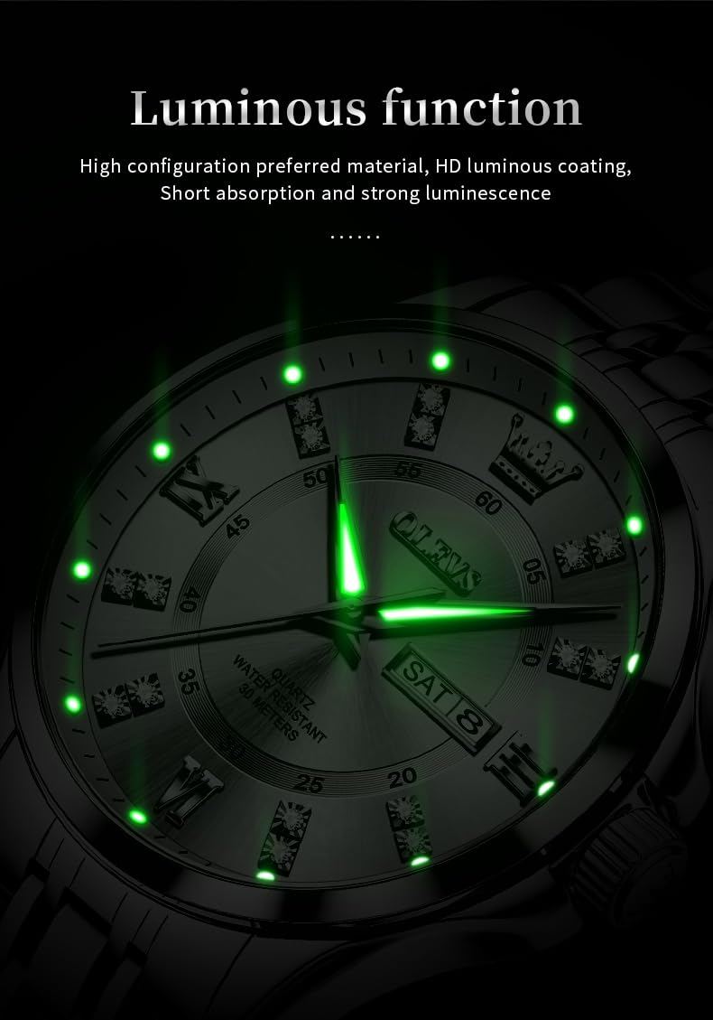 Foto 6 pulgar | Reloj Olevs Para Hombre, Acero Inoxidable Plateado, Resistente Al Agua Con Diamante - Venta Internacional.
