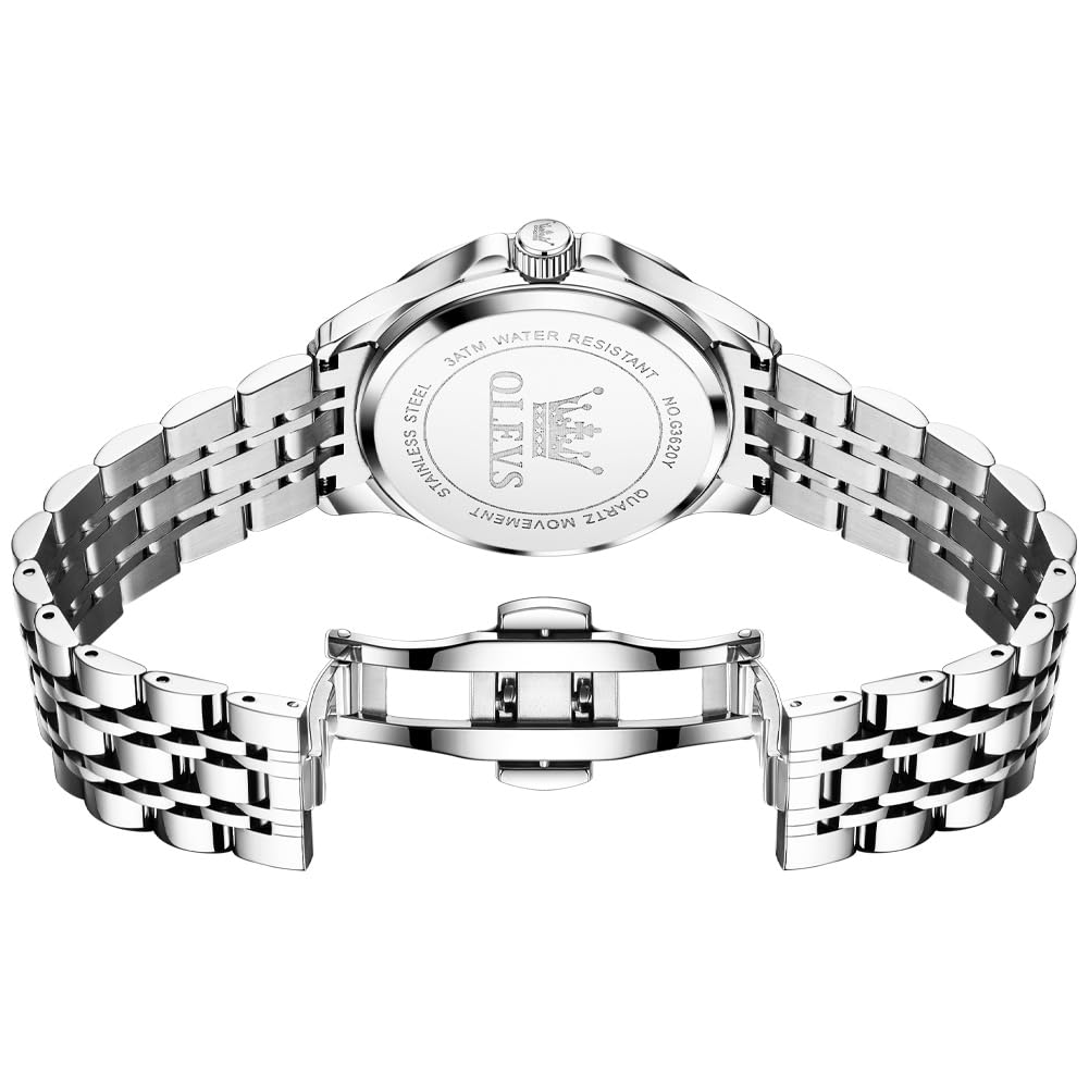 Foto 8 pulgar | Reloj Olevs Para Hombre, Acero Inoxidable Plateado, Resistente Al Agua Con Diamante - Venta Internacional.