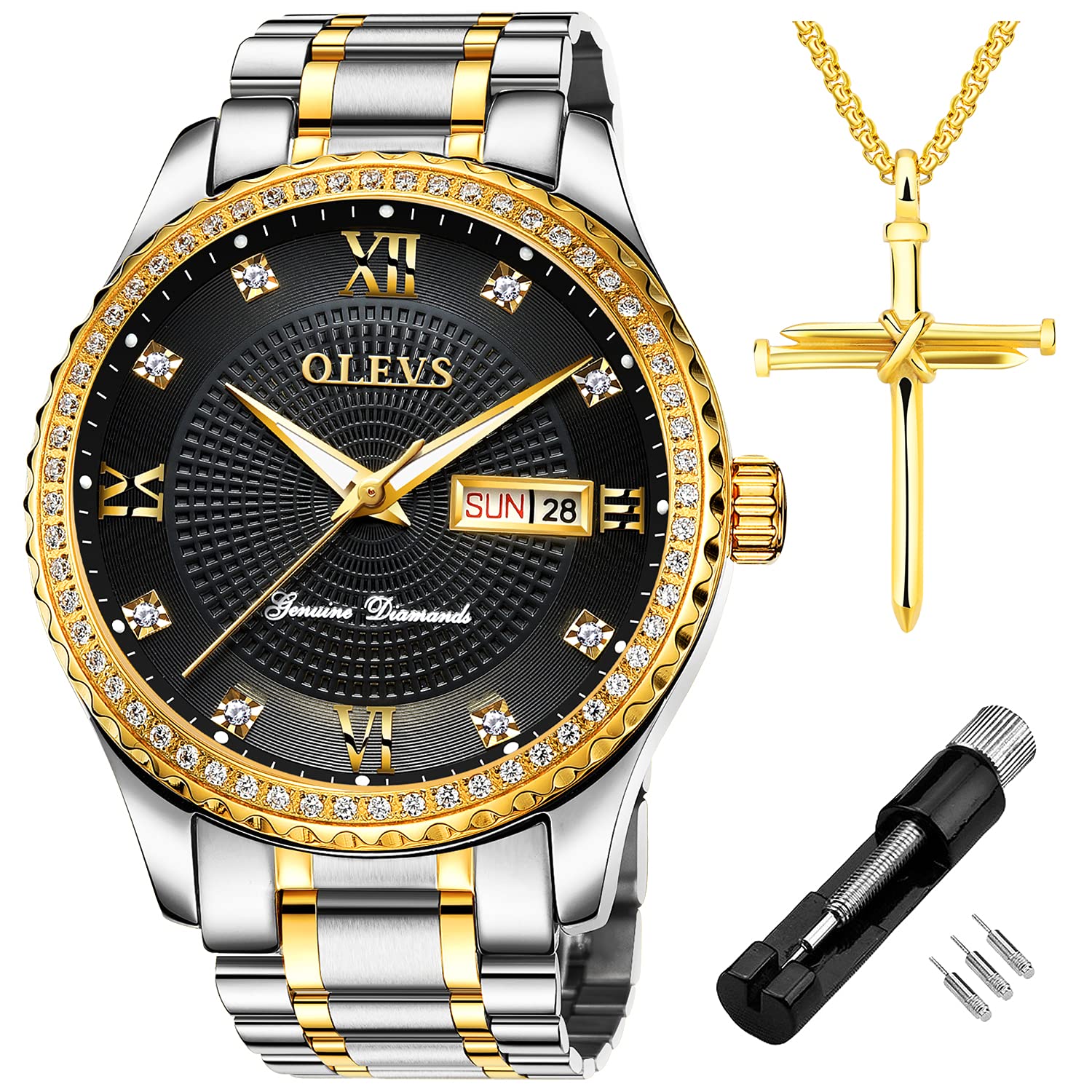 Foto 2 pulgar | Vestido Impermeable Watch Olevs Luxury Diamond Day Date Para Hombre - Venta Internacional.