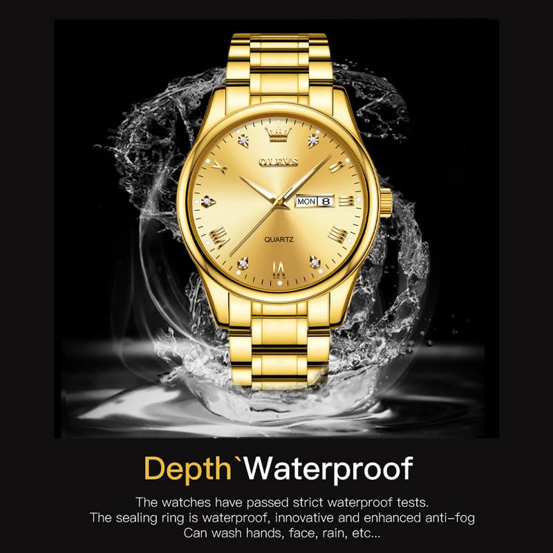 Foto 5 | Reloj Olevs Para Hombre De Acero Inoxidable Dorado Con Fecha Y Día A Prueba De Agua - Venta Internacional.