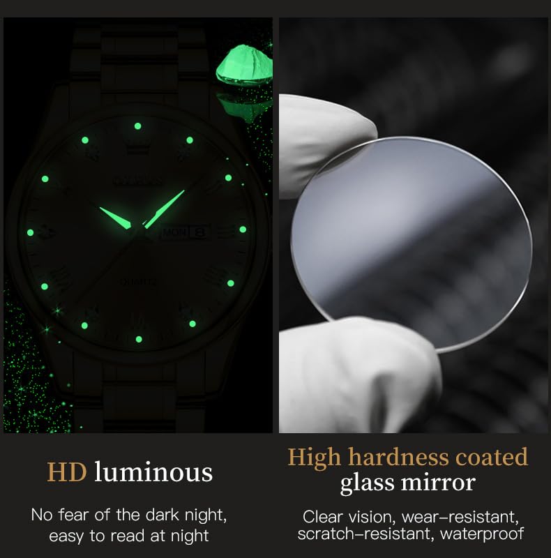 Foto 7 pulgar | Reloj Olevs Para Hombre De Acero Inoxidable Dorado Con Fecha Y Día A Prueba De Agua - Venta Internacional.