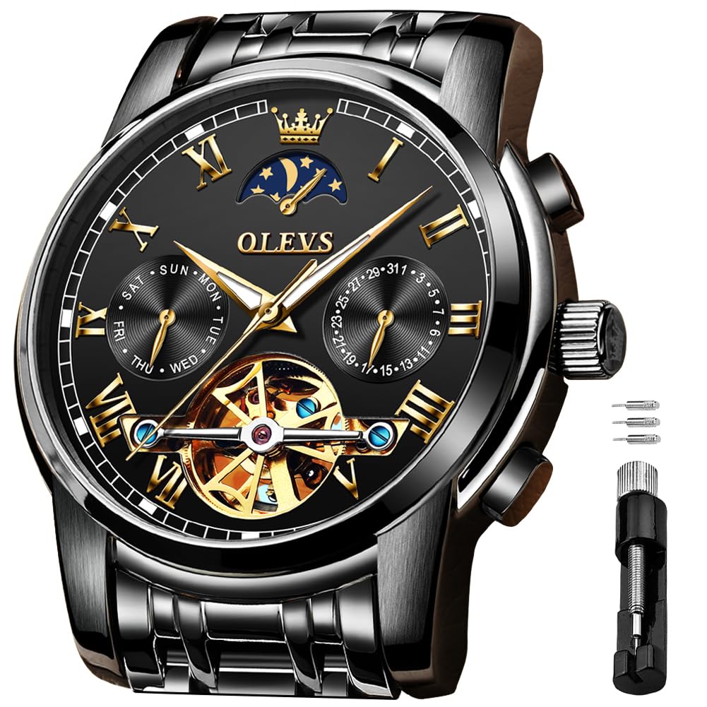 Reloj Olevs Black Automatic Moon Phase Moon Phase Para Hombre - Venta Internacional.