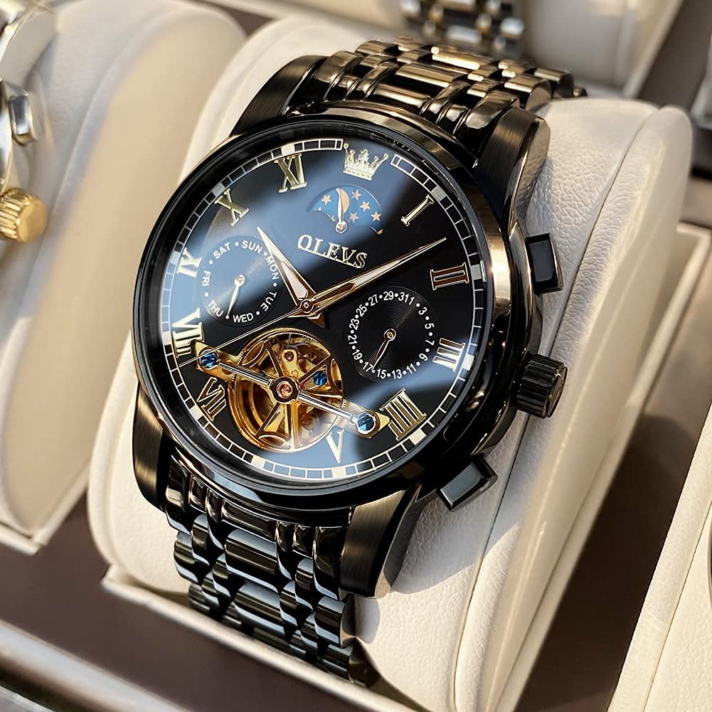 Foto 4 pulgar | Reloj Olevs Black Automatic Moon Phase Moon Phase Para Hombre - Venta Internacional.