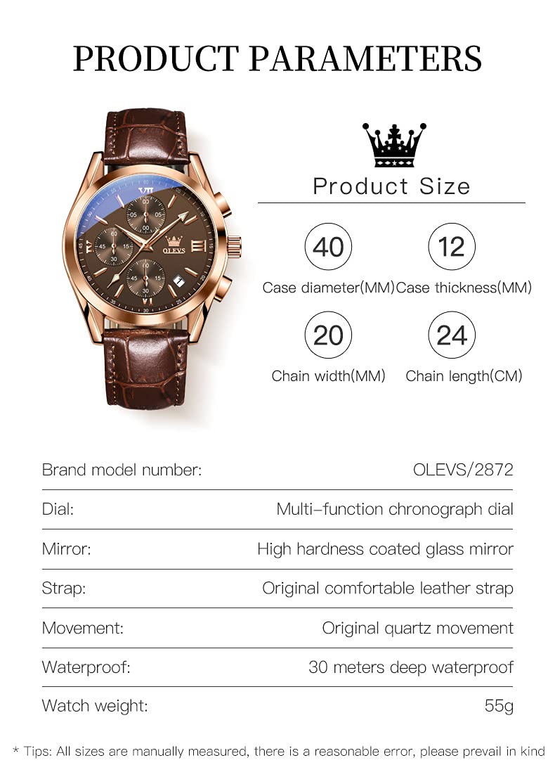 Foto 7 pulgar | Reloj Cronógrafo Olevs Casual Con Correa De Cuero Marrón Para Hombre - Venta Internacional.