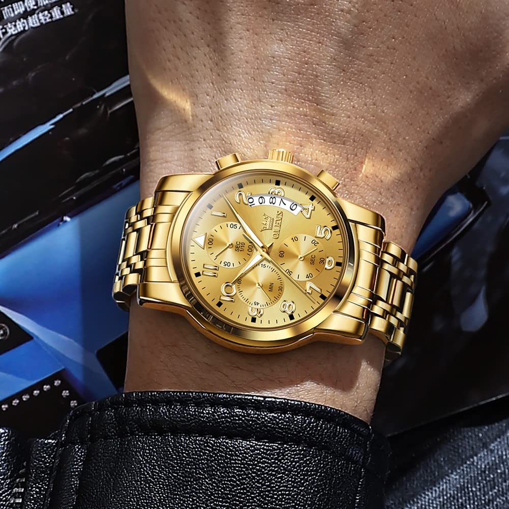 Foto 3 pulgar | Reloj Olevs Gold De Acero Inoxidable Impermeable Para Hombre - Venta Internacional.