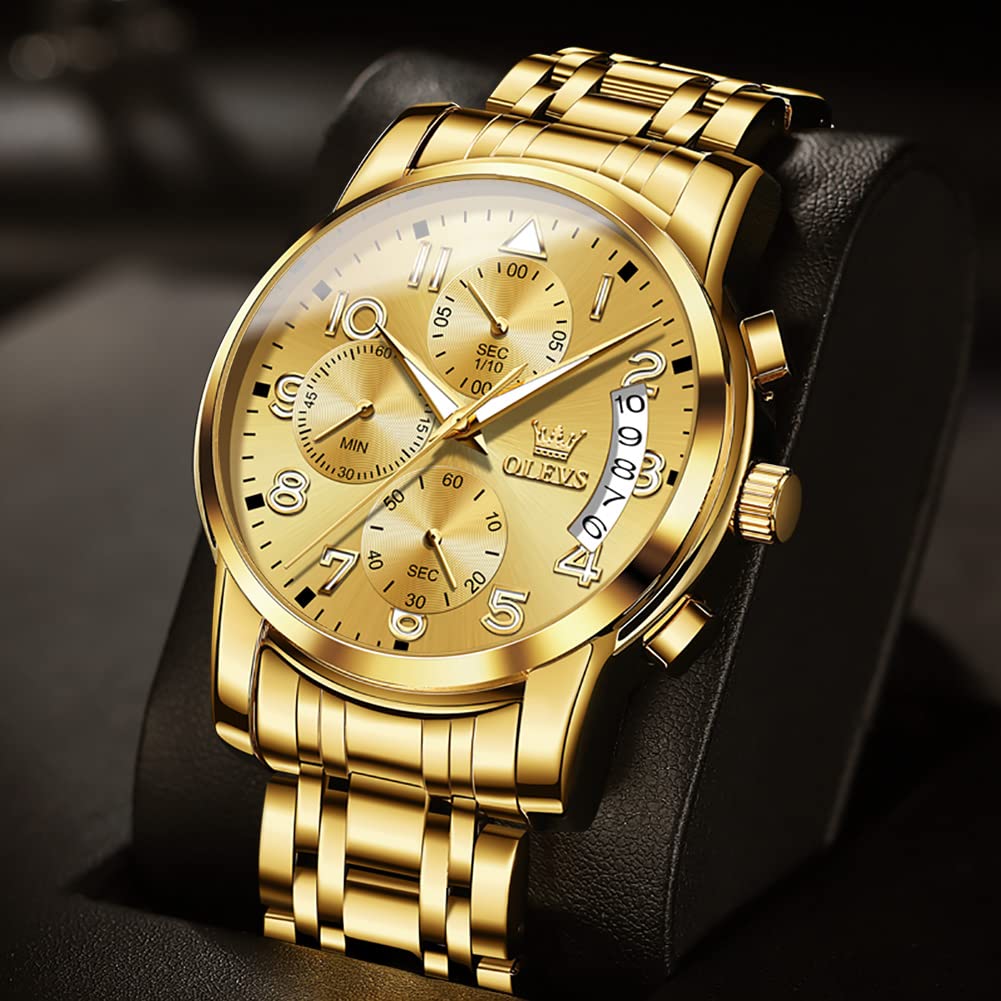 Foto 4 pulgar | Reloj Olevs Gold De Acero Inoxidable Impermeable Para Hombre - Venta Internacional.