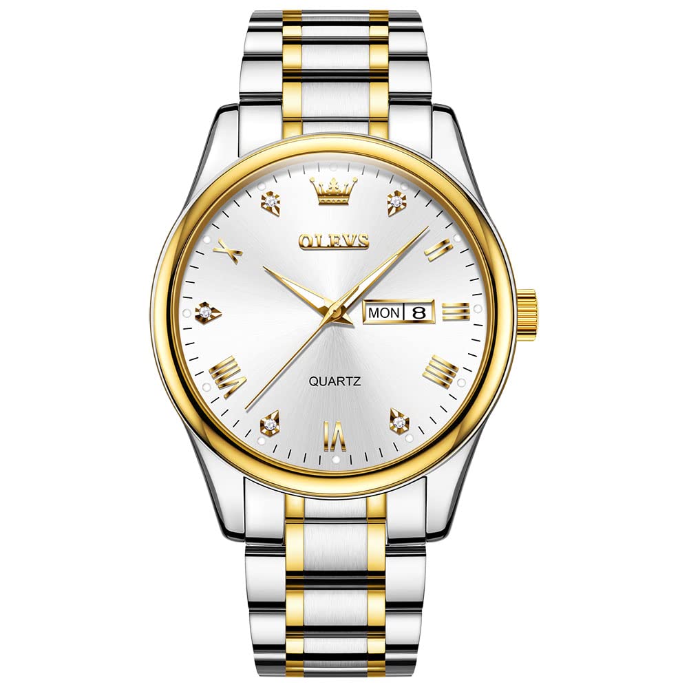 Foto 2 pulgar | Reloj Olevs Para Hombre, Cuarzo, Acero Inoxidable, Dos Tonos, Con Fecha - Venta Internacional.