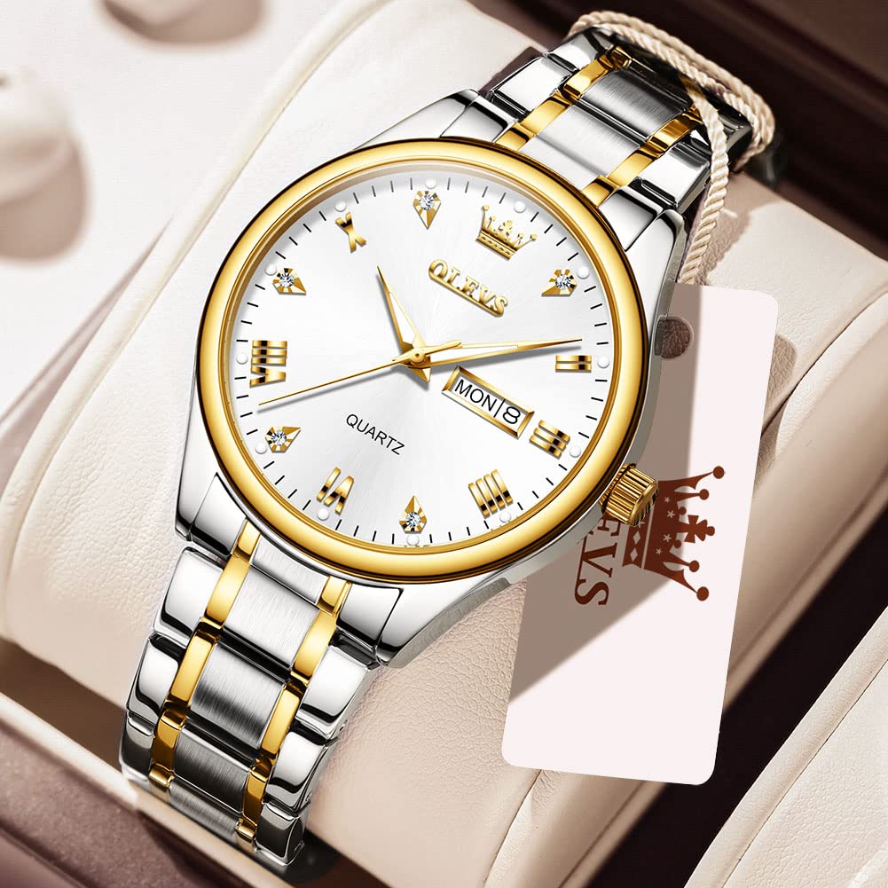 Foto 5 pulgar | Reloj Olevs Para Hombre, Cuarzo, Acero Inoxidable, Dos Tonos, Con Fecha - Venta Internacional.