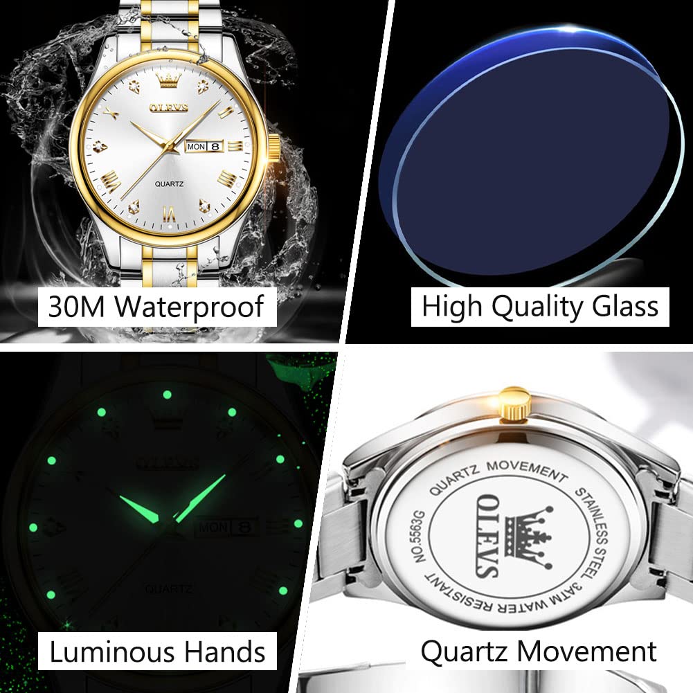 Foto 5 | Reloj Olevs Para Hombre, Cuarzo, Acero Inoxidable, Dos Tonos, Con Fecha - Venta Internacional.