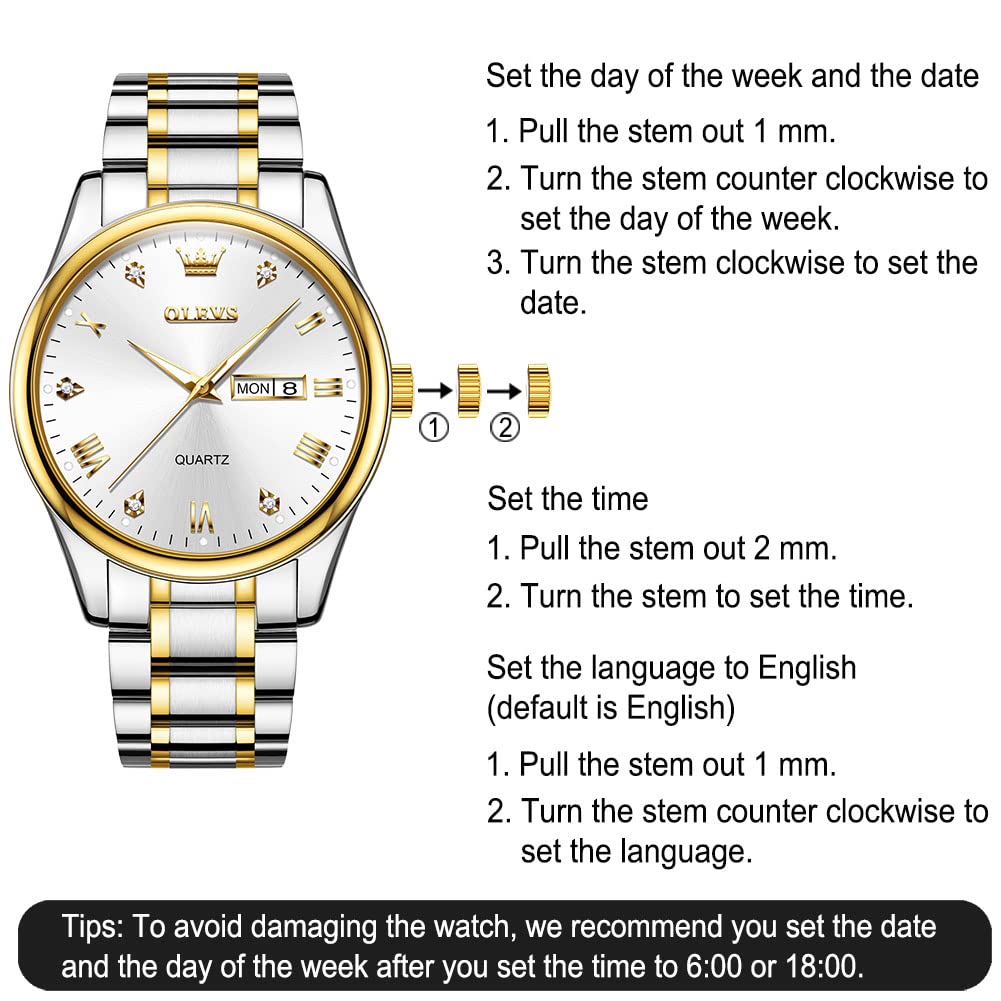 Foto 6 | Reloj Olevs Para Hombre, Cuarzo, Acero Inoxidable, Dos Tonos, Con Fecha - Venta Internacional.