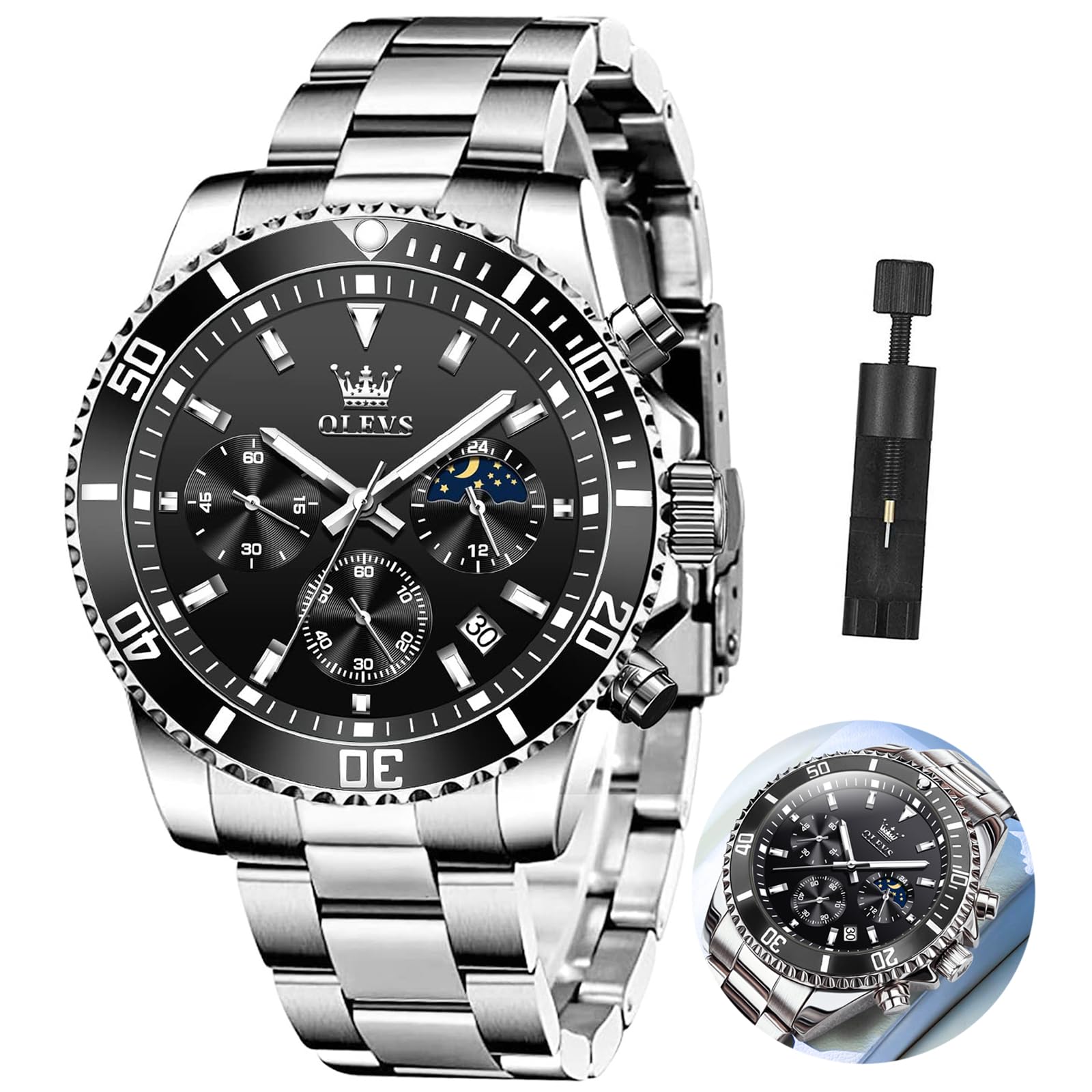 Foto 2 pulgar | Reloj Olevs Chronograph Quartz Analógico De Acero Inoxidable Para Hombre - Venta Internacional.
