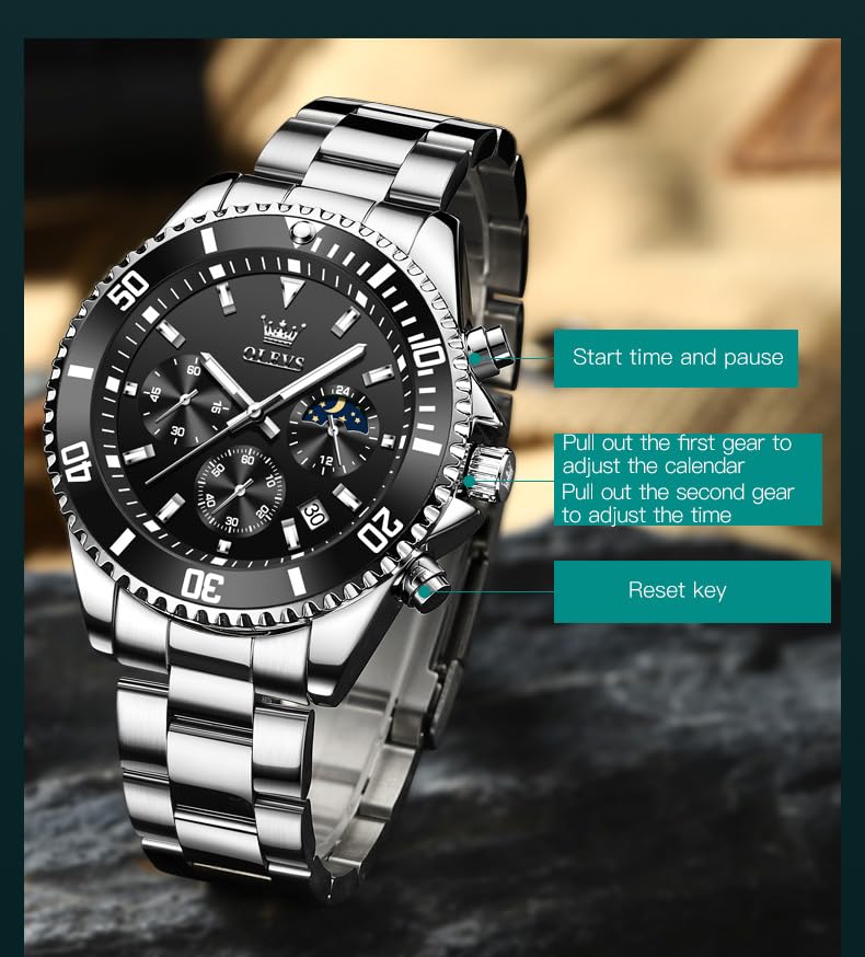 Foto 7 pulgar | Reloj Olevs Chronograph Quartz Analógico De Acero Inoxidable Para Hombre - Venta Internacional.