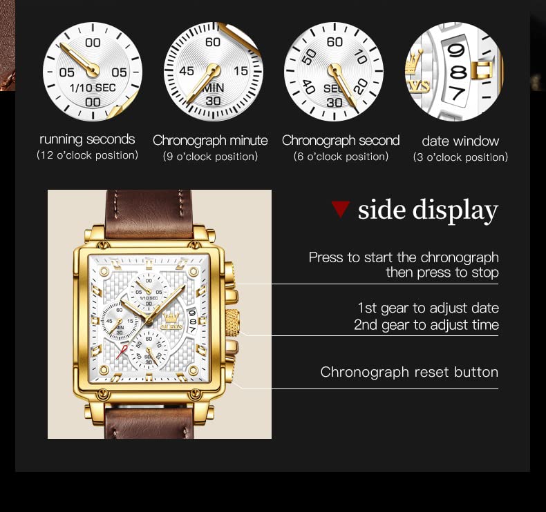 Foto 5 | Reloj Olevs Chronograph Square Fashion Leather Para Hombre - Venta Internacional.