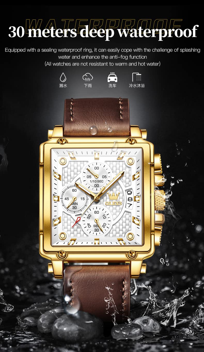 Foto 8 pulgar | Reloj Olevs Chronograph Square Fashion Leather Para Hombre - Venta Internacional.