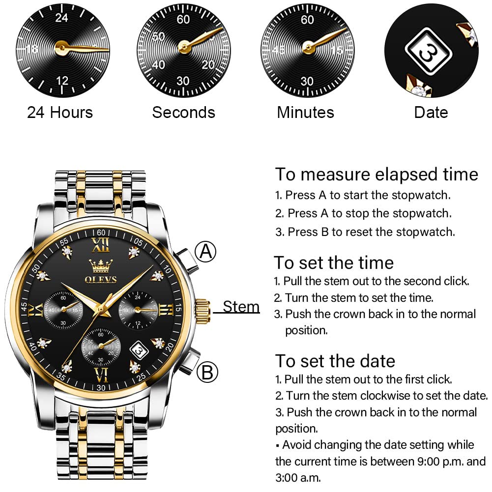 Foto 6 | Reloj Olevs Quartz Chronograph Black Face Para Hombre 41 Mm - Venta Internacional.