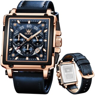 Foto 1 | Reloj Cronógrafo Olevs Con Correa De Piel Cuadrada Azul Para Hombre - Venta Internacional.