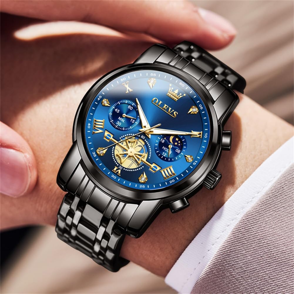 Foto 4 pulgar | Reloj Olevs Cronógrafo Negro De Acero Inoxidable Resistente Al Agua - Venta Internacional.