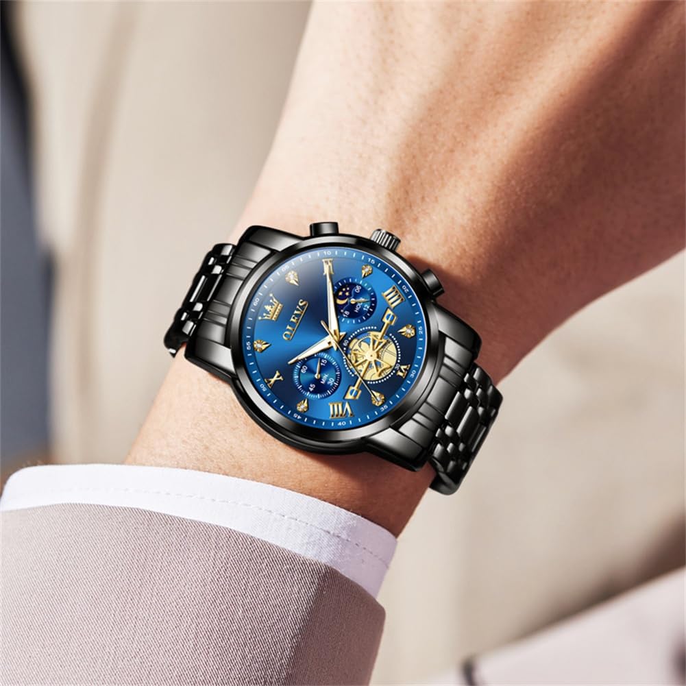 Foto 4 | Reloj Olevs Cronógrafo Negro De Acero Inoxidable Resistente Al Agua - Venta Internacional.