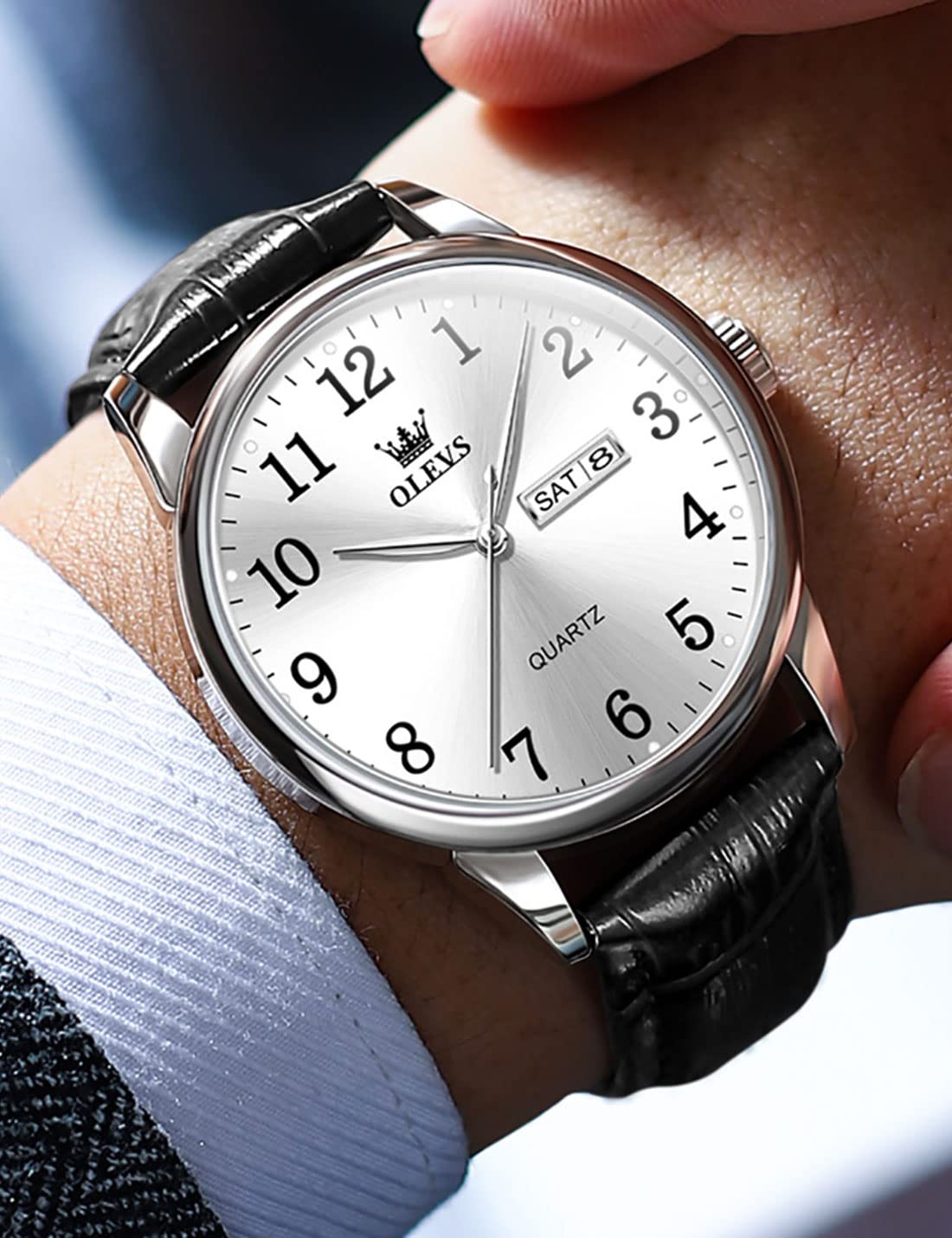 Foto 4 pulgar | Reloj Olevs Classic 5535 Para Hombre, Correa De Piel Marrón/negra - Venta Internacional.