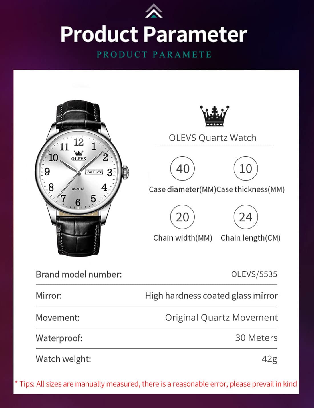 Foto 7 pulgar | Reloj Olevs Classic 5535 Para Hombre, Correa De Piel Marrón/negra - Venta Internacional.