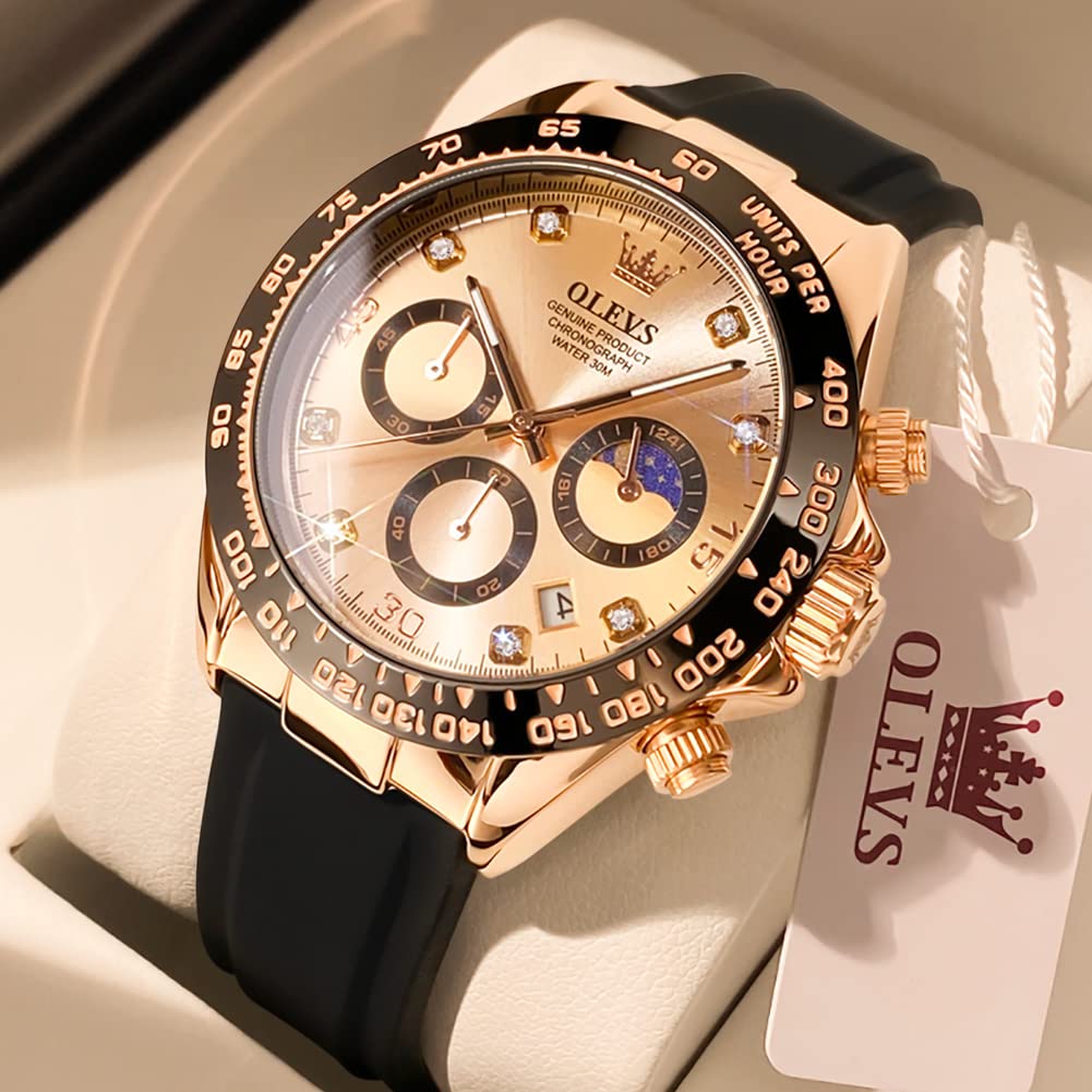 Foto 3 pulgar | Reloj Olevs De Cuarzo Impermeable En Oro Rosa Para Hombre Con Cronógrafo - Venta Internacional.