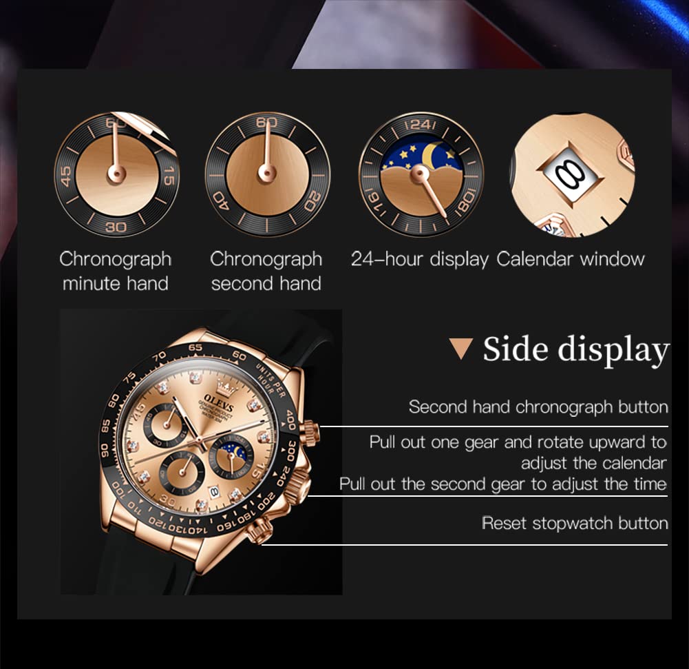 Foto 4 pulgar | Reloj Olevs De Cuarzo Impermeable En Oro Rosa Para Hombre Con Cronógrafo - Venta Internacional.