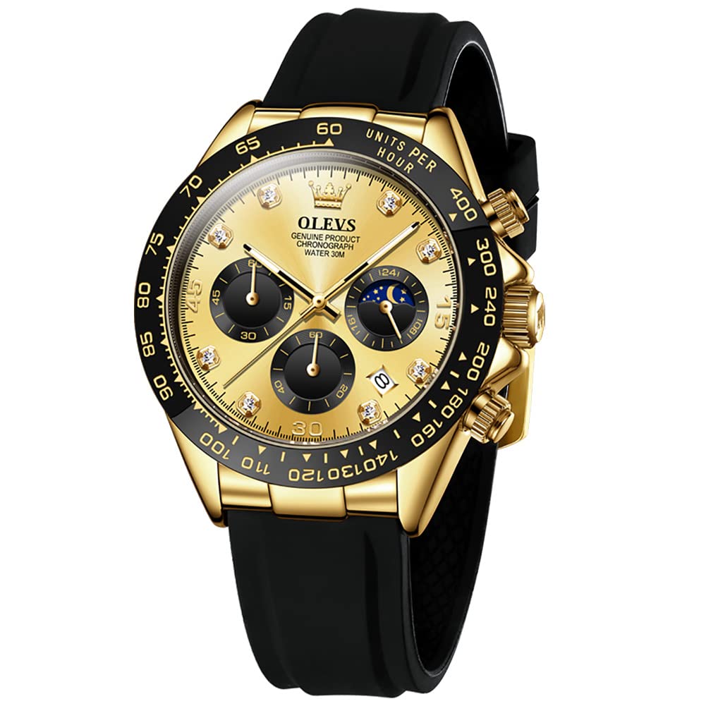 Reloj Olevs Para Hombre, Cronógrafo Analógico De Cuarzo, Resistente Al Agua, Color Dorado - Venta Internacional.