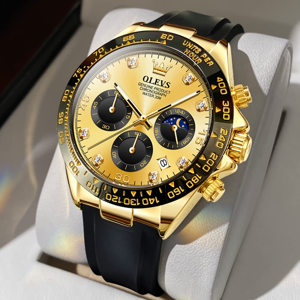 Foto 3 pulgar | Reloj Olevs Para Hombre, Cronógrafo Analógico De Cuarzo, Resistente Al Agua, Color Dorado - Venta Internacional.