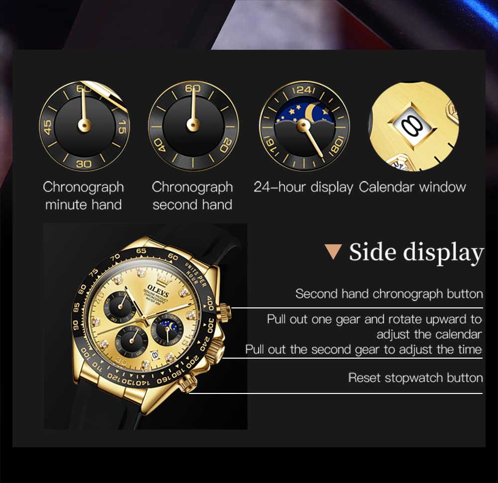 Foto 4 pulgar | Reloj Olevs Para Hombre, Cronógrafo Analógico De Cuarzo, Resistente Al Agua, Color Dorado - Venta Internacional.