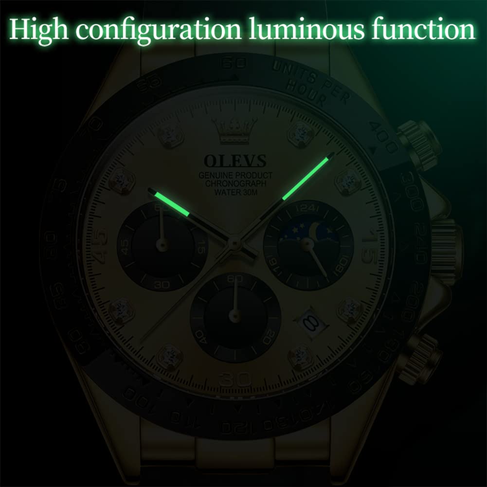 Foto 5 pulgar | Reloj Olevs Para Hombre, Cronógrafo Analógico De Cuarzo, Resistente Al Agua, Color Dorado - Venta Internacional.